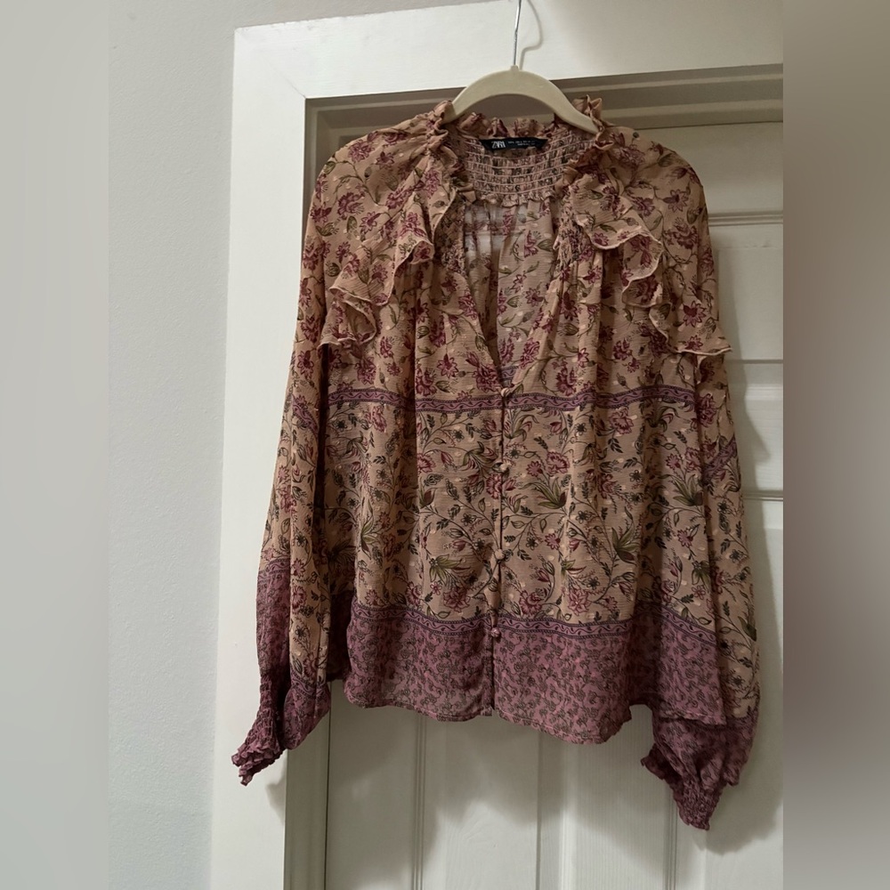 Zara Floral Ruffle Blouse